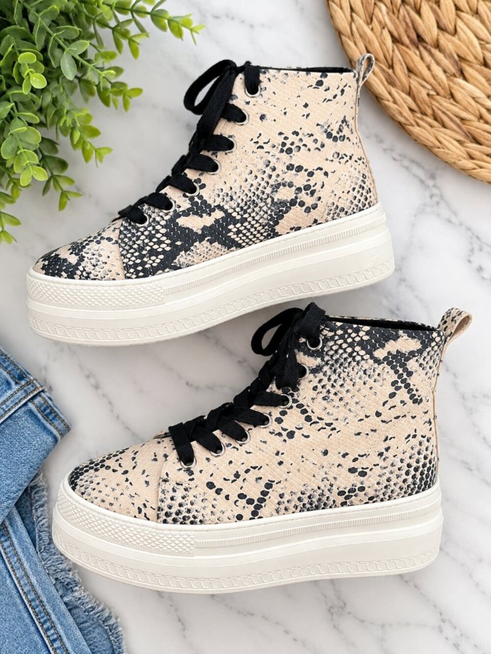 Madden Girl 7.5 Snakeskin Platform High Top Sneakers Chunky Lace Up